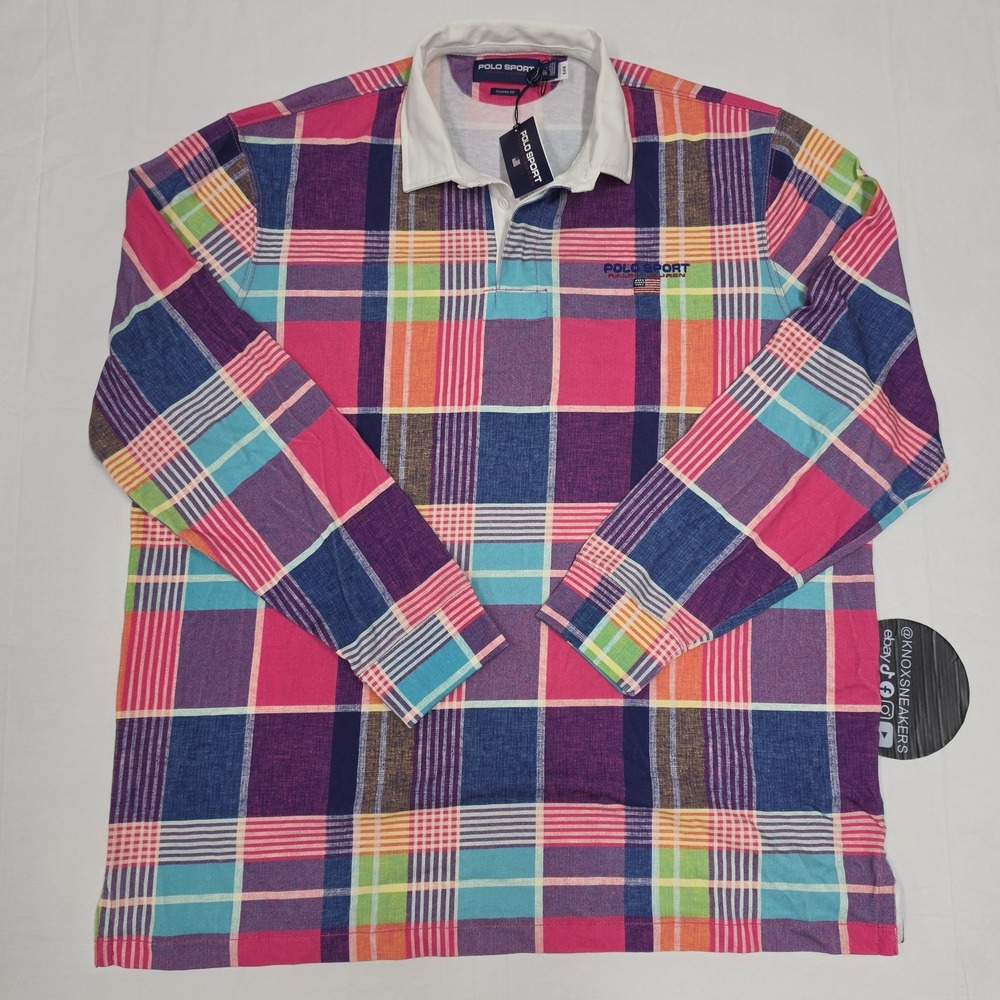 Ralph Lauren Polo Sport Madras Plaid Rugby Shirt Mens XXL Pink 710858475001